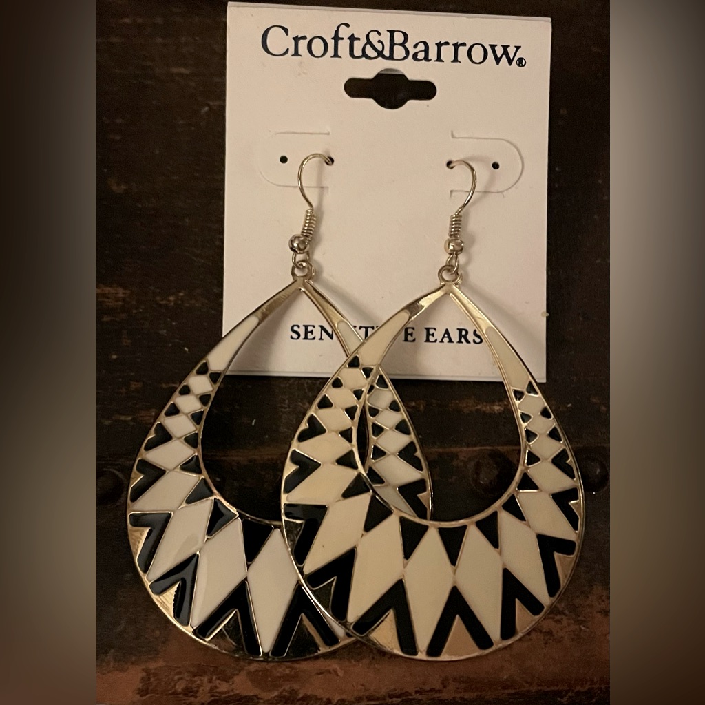Croft & Barrow Sensitive Ears Teardrop Gold Metal Hoops With Enamel